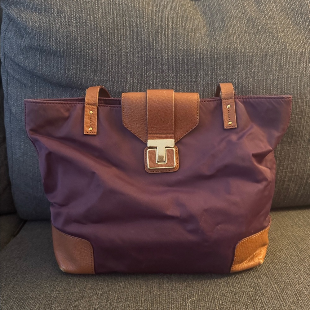 Tory Burch Purple and Tan Tote Bag with Dust Bag and Key Chain